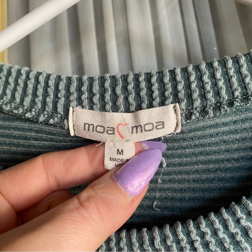 Moa Moa Green Textured Stripe Ruffle Sleeve Top - Picture 3 of 5